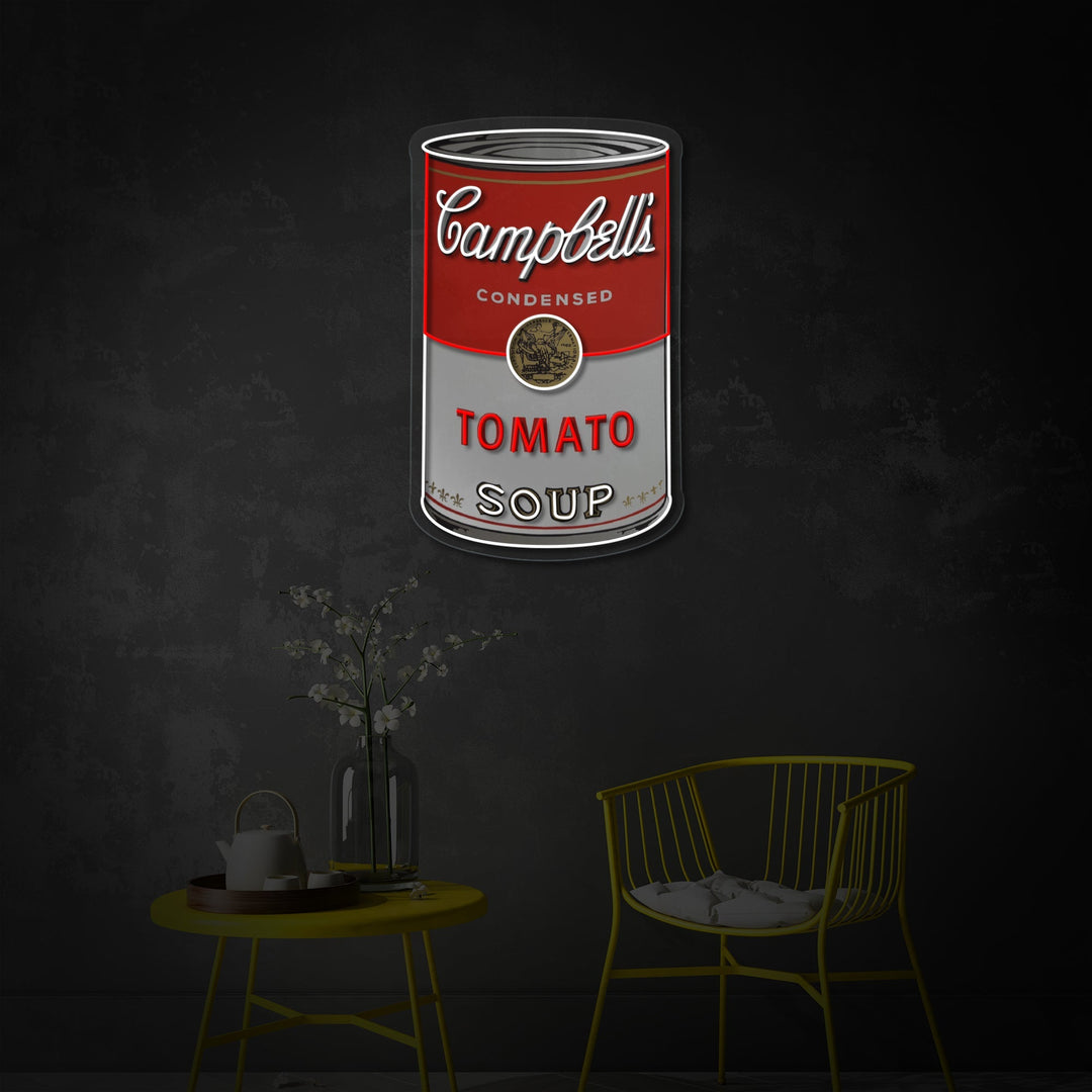 Campbell LED neon bord, Soup LED bord, Pop-art neon decor
