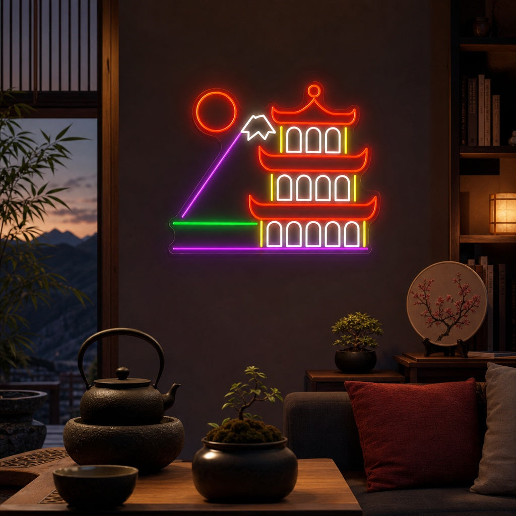 Traditioneel Japans Gebouw Neonbord, Japanse Neon Sign