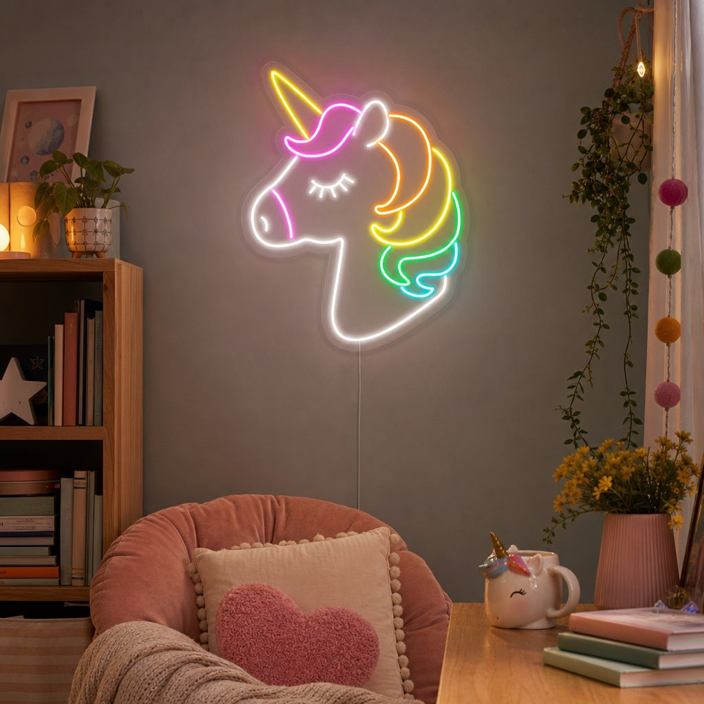 "Eenhoornhoofd" Neon Verlichting