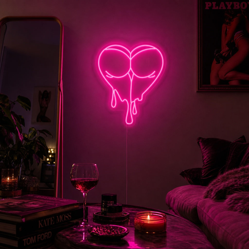 "Natte Kont Naar Druppend Hart" Neon Verlichting