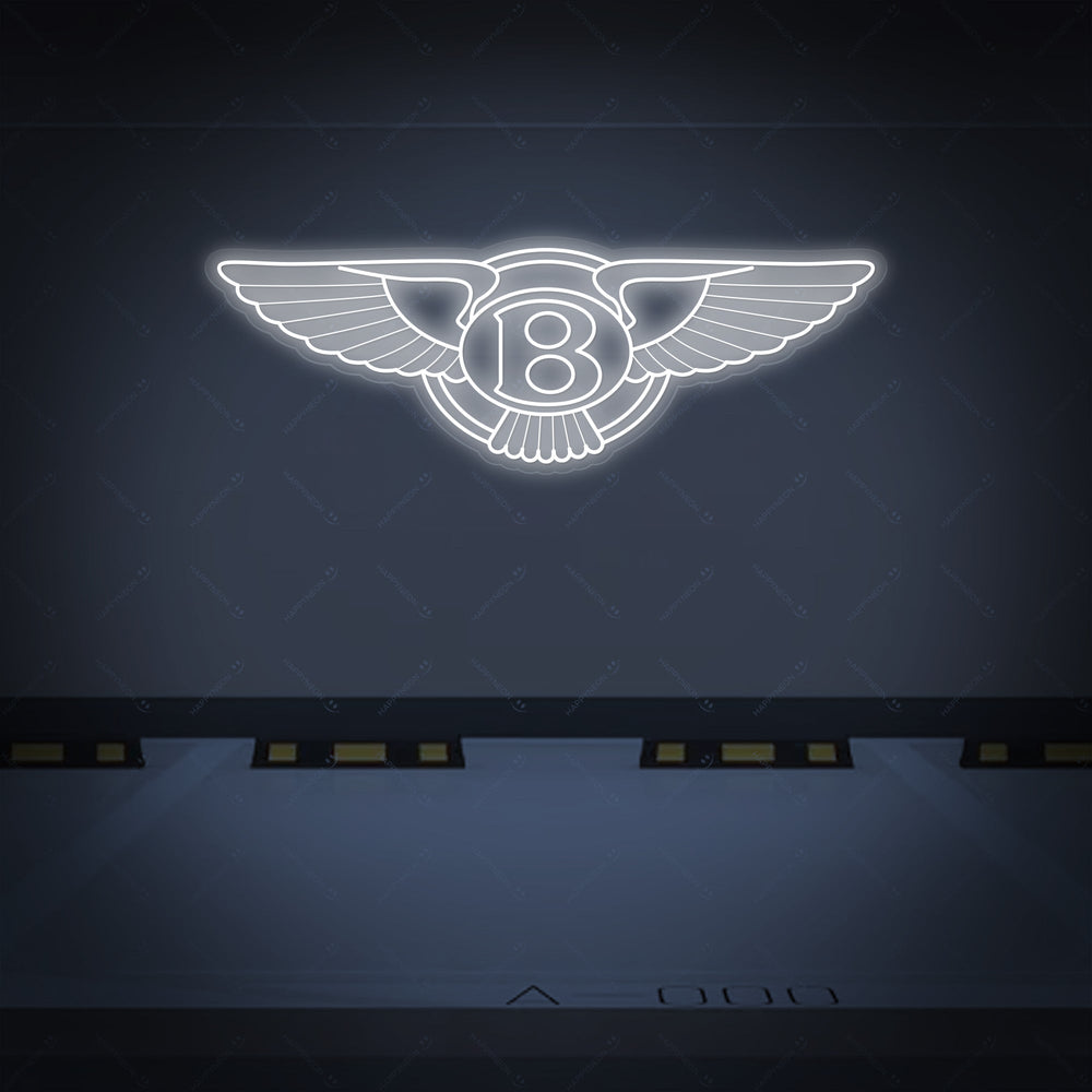Bentley gevleugeld logo neon in wit