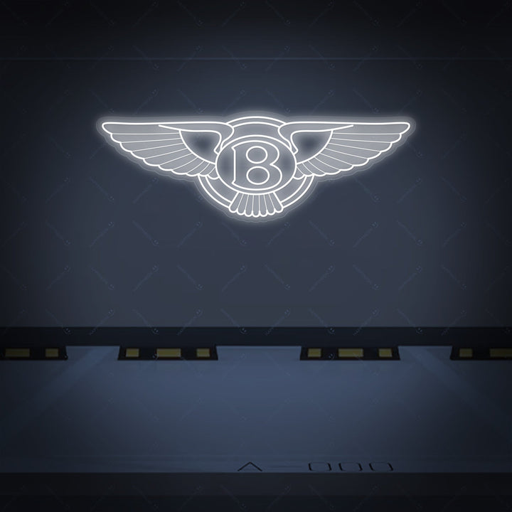 Bentley gevleugeld logo neon in wit