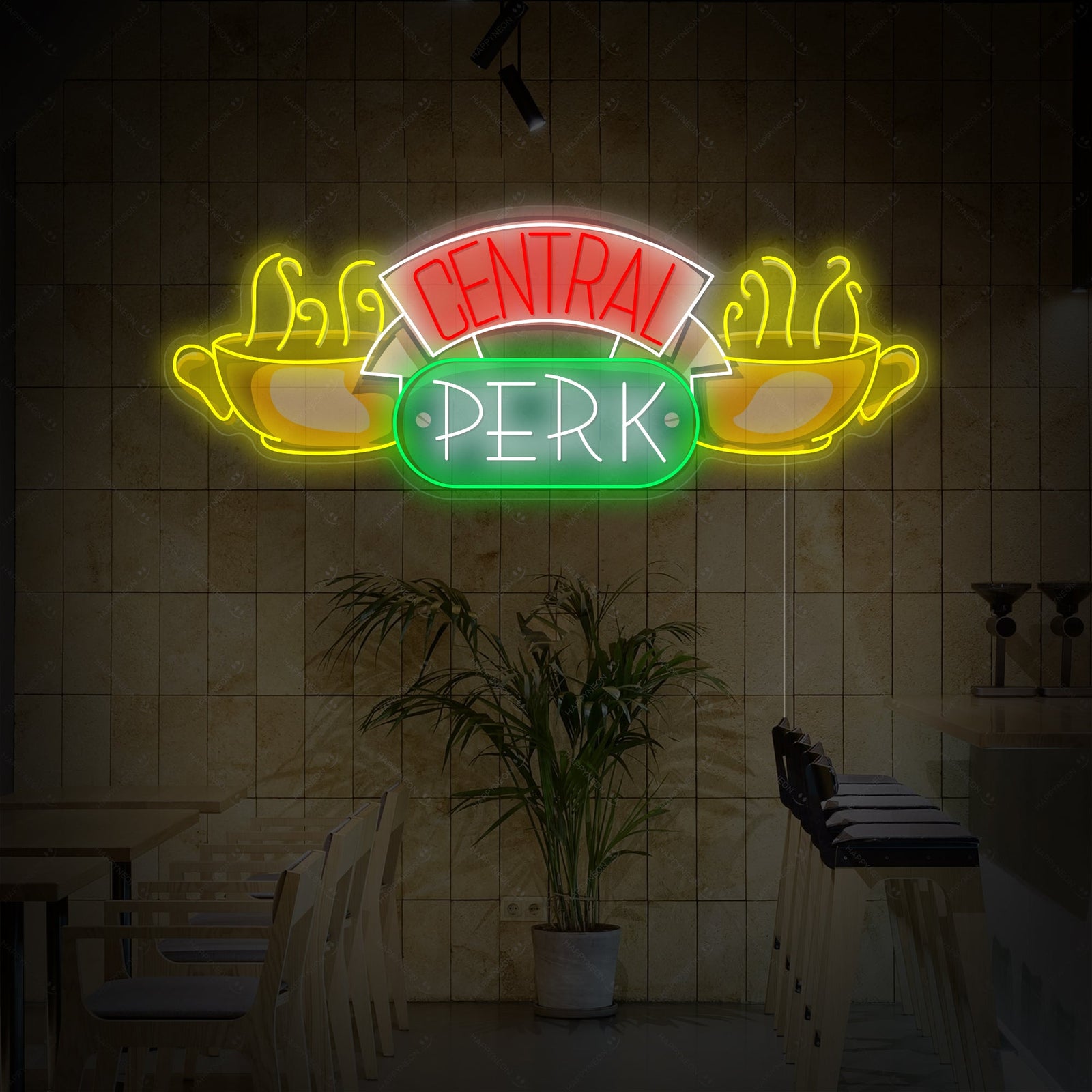 Neon LED Central Perk kleurrijk bord, cafédecoratie.