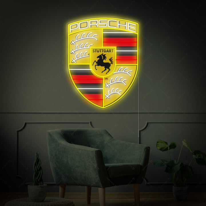 Neon LED Porsche schild logo, luxe wagen decoratie.