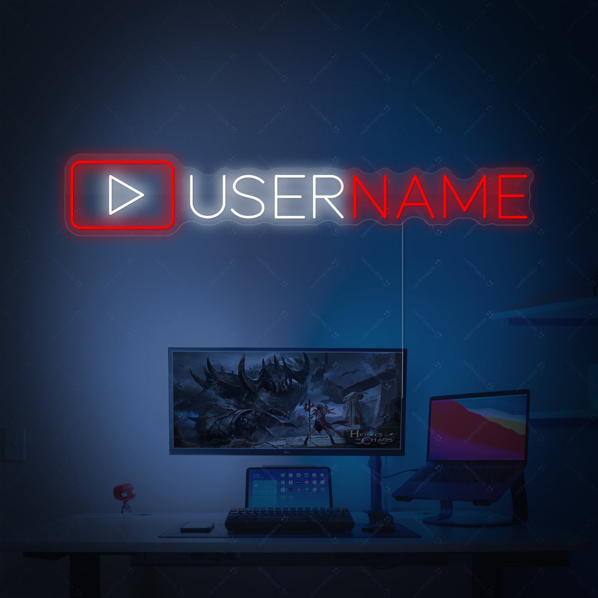neon Gepersonaliseerde Naam met rood YouTube play-icoon