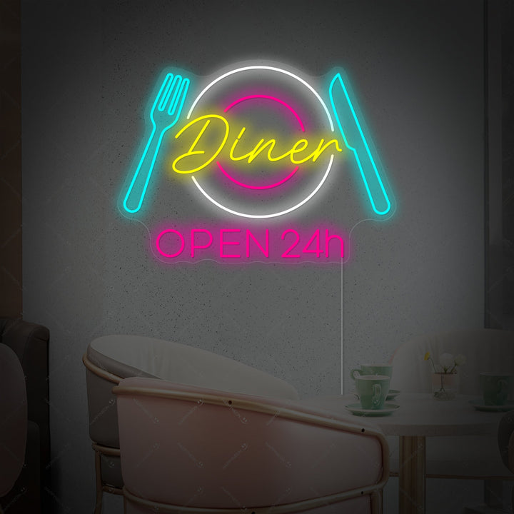 "Dinner Open 24h" Neonbord