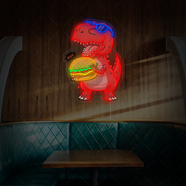 "Dinosaurus etende hamburger" Neonbord