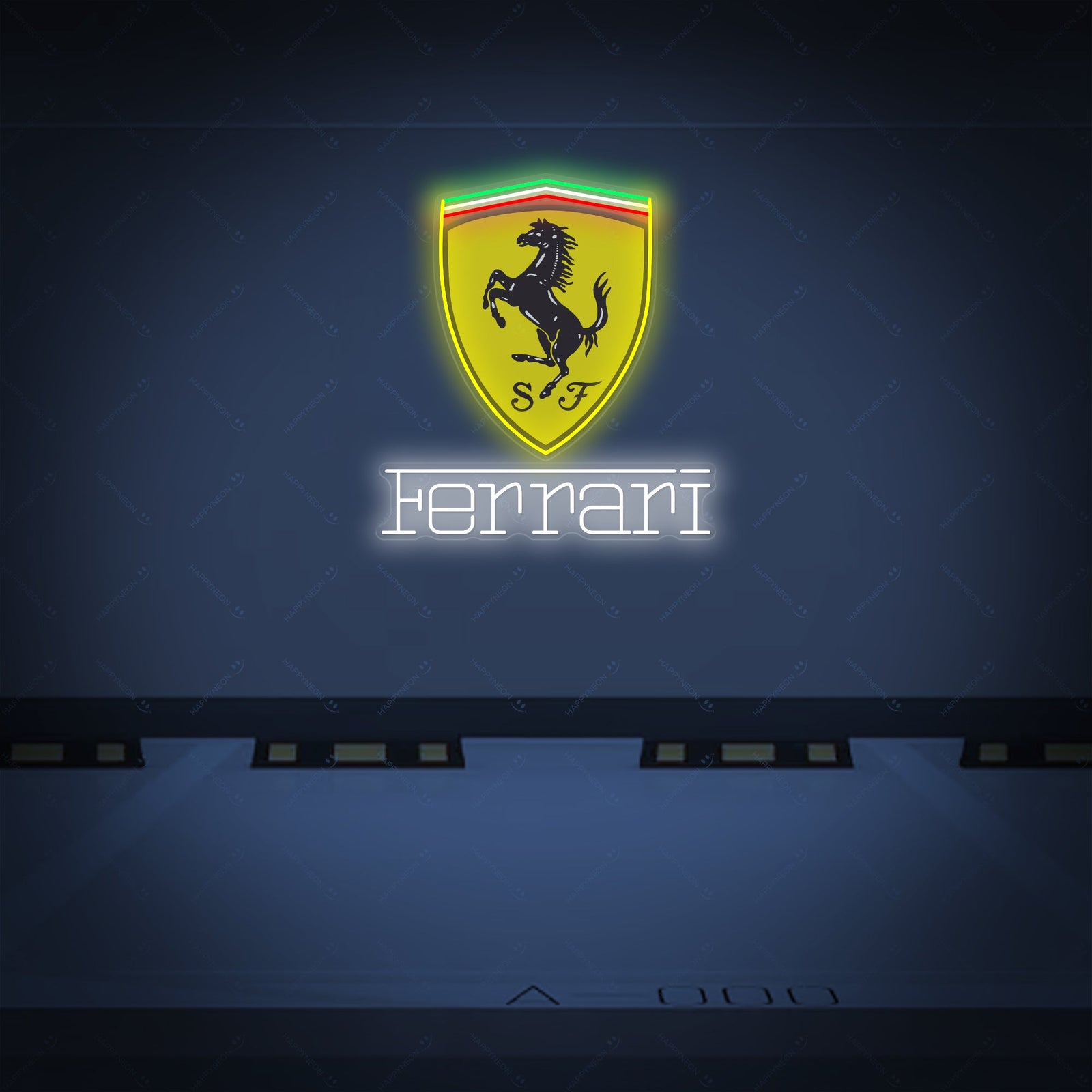 Neon LED Ferrari Scudetto logo, luxe showroomdecoratie.