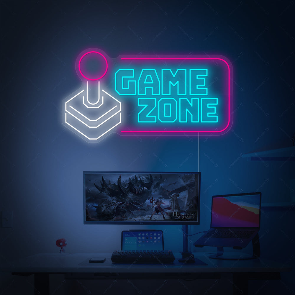 neon joystick en tekst GAME ZONE