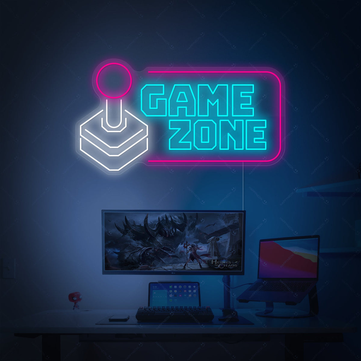 neon joystick en tekst GAME ZONE