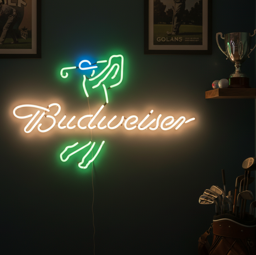 Budweiser logo neon sign met golfspeler