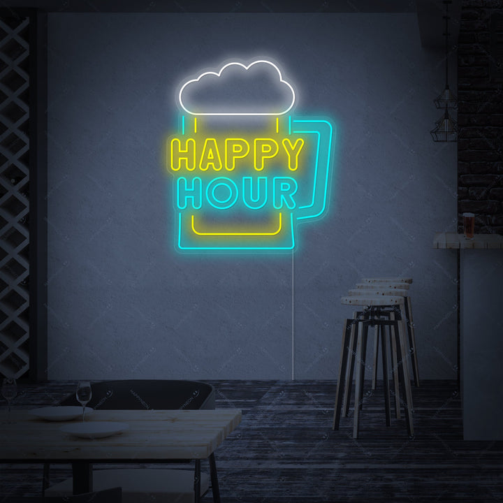 neon biermok met tekst happy hour