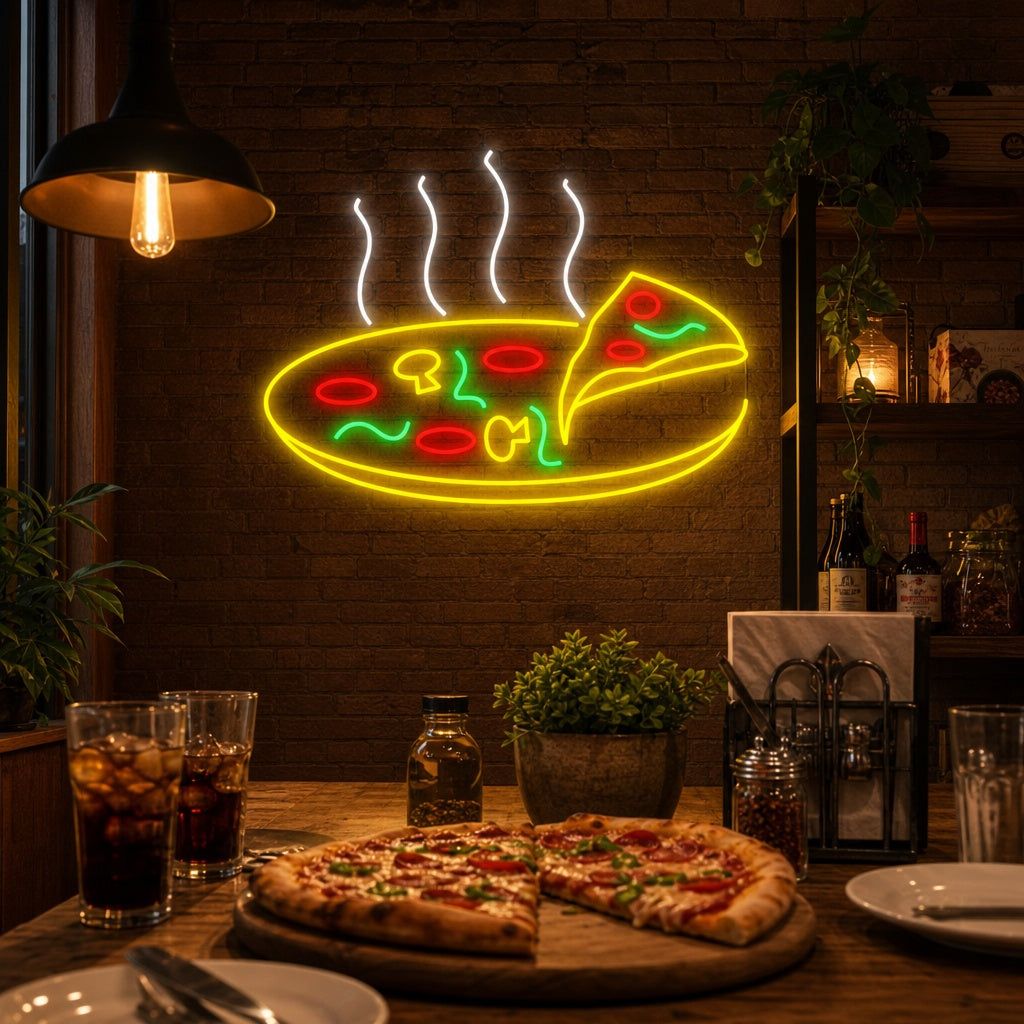 "Hete heerlijke pizza" Neonbord