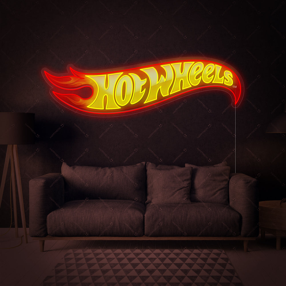 Hot Wheels logo neon met vlamontwerp