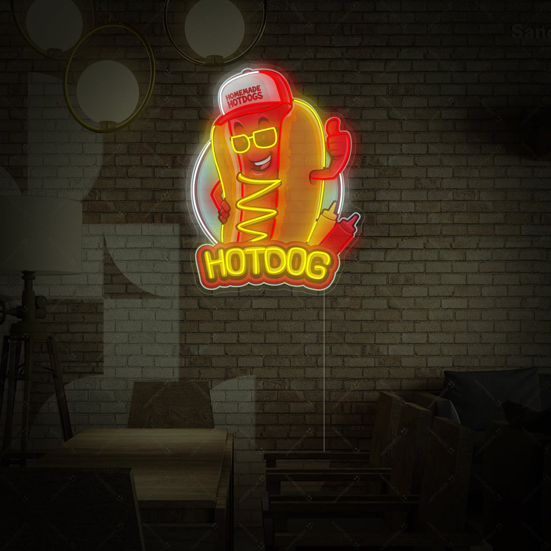 "Hotdog mascotte" Neonbord