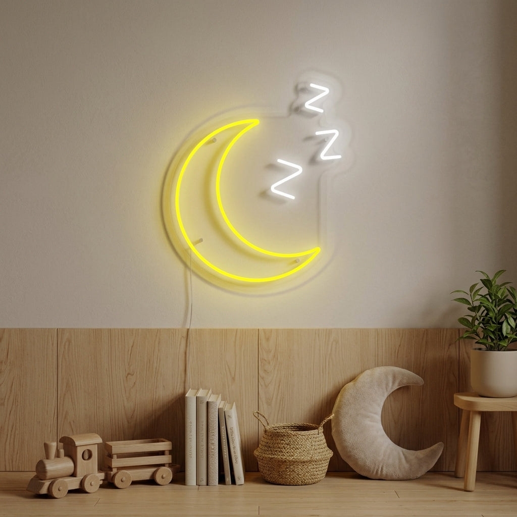 "Slaperige Maan Met Zzz, Decor Kinderkamer" Neon Verlichting