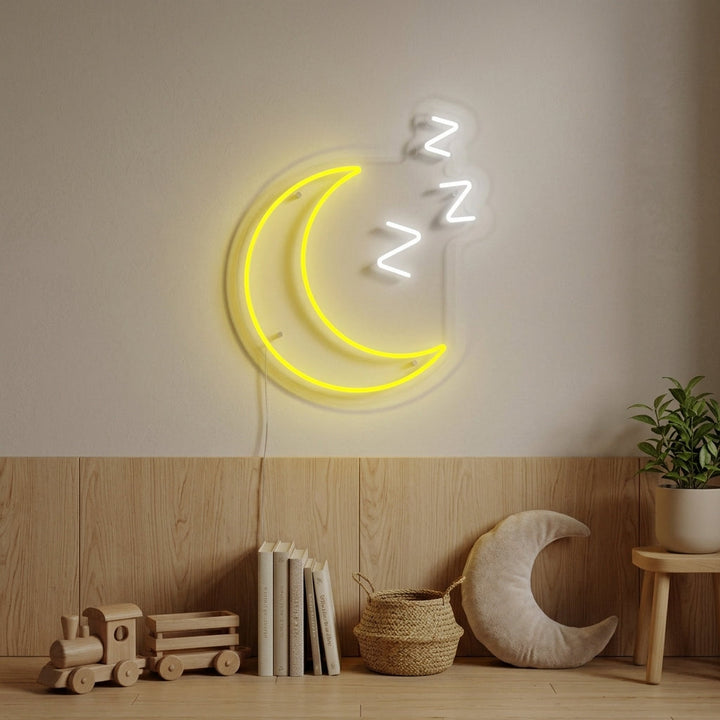 "Slaperige Maan Met Zzz, Decor Kinderkamer" Neon Verlichting