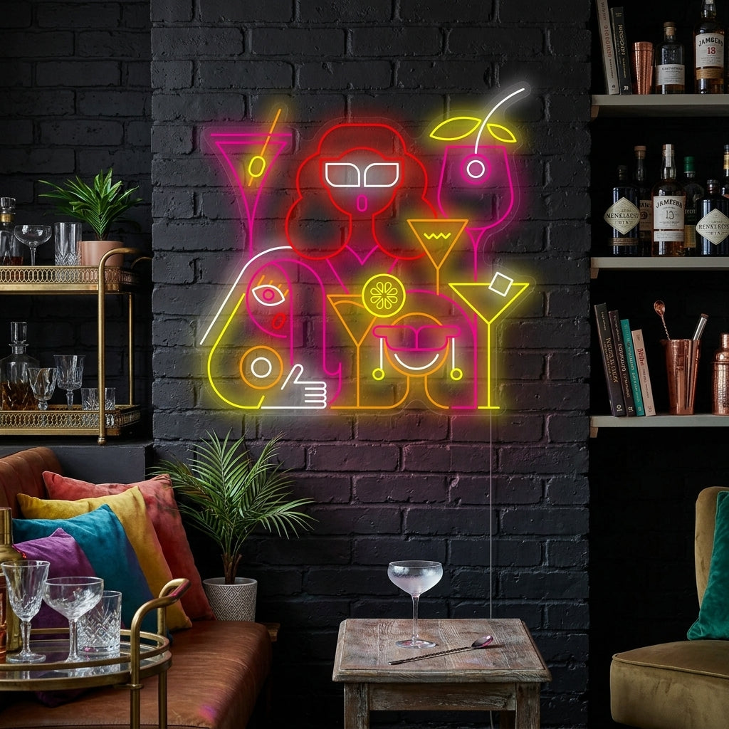 "Vrouwen met een drankje in een cocktailbar" Neonbord