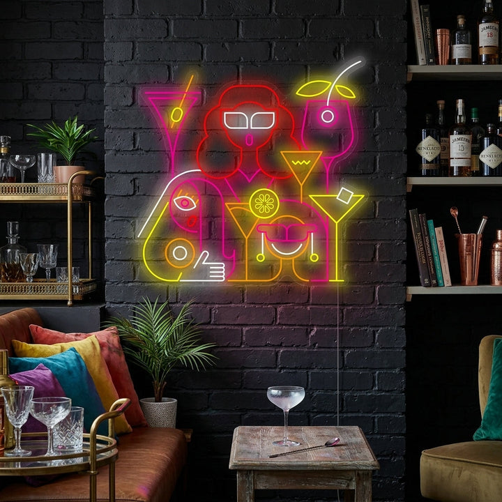 "Vrouwen met een drankje in een cocktailbar" Neonbord