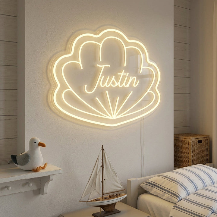 "Aangepaste Kindernaam Met Schelpvorm, Kinderkamer Decor" Neon Verlichting