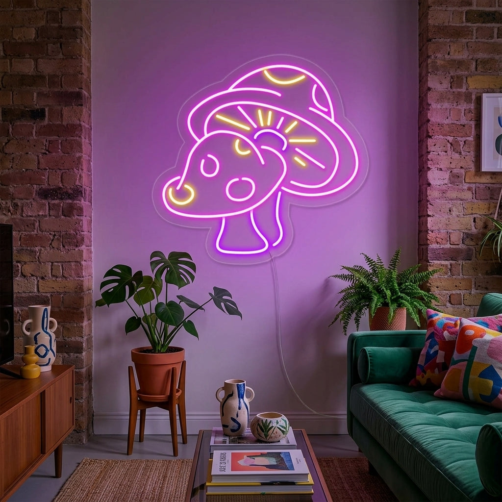 Paddenstoelen LED neon paars geel