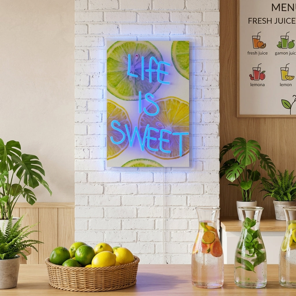 "Life Is Sweet with UV Print Background" Neon Verlichting