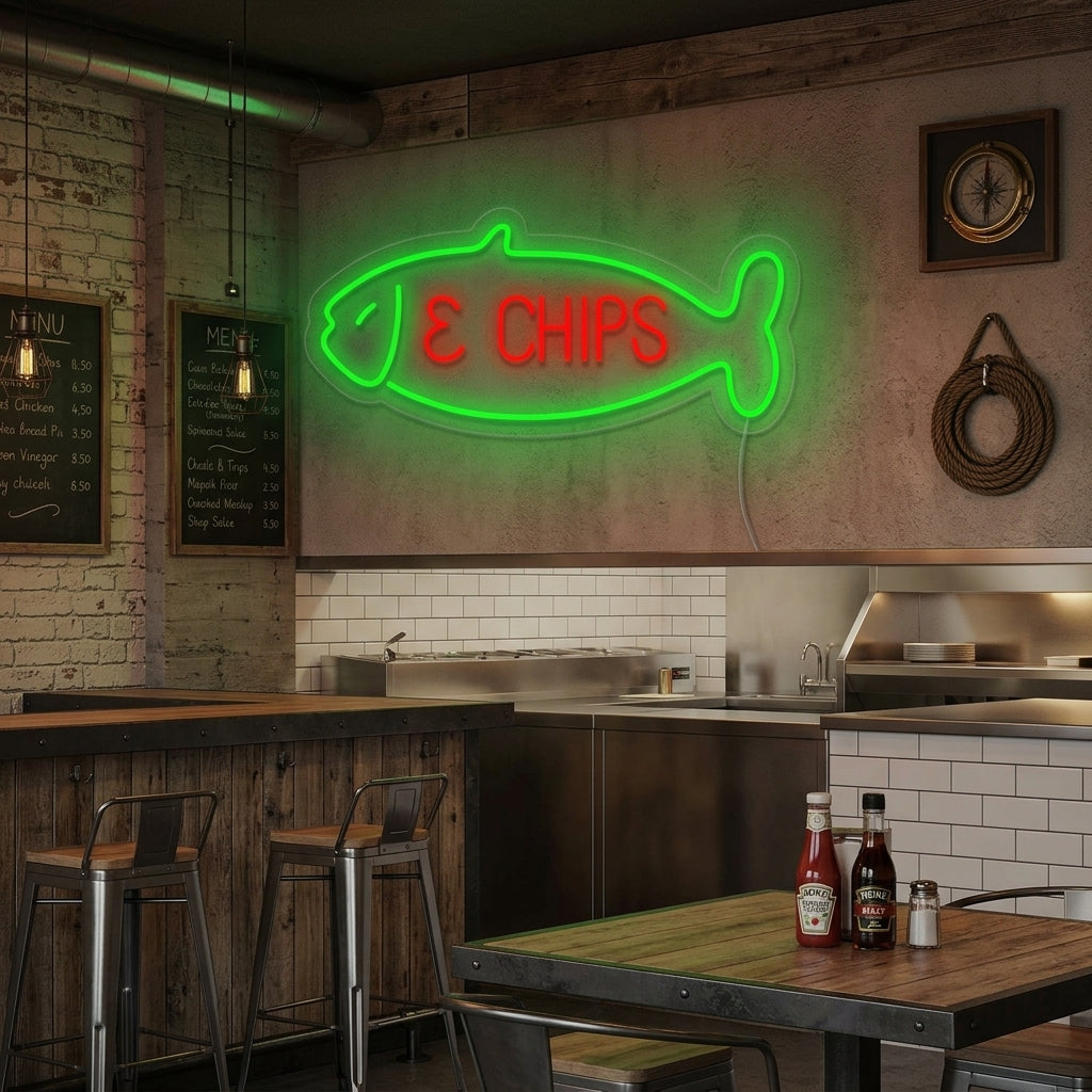 "Fish & Chips, vis" Neon Verlichting
