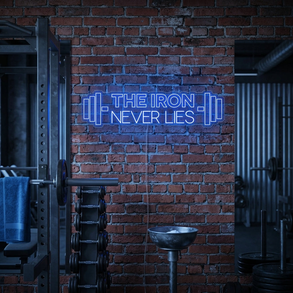 "The Iron Never Lies, Fitness Decor, Fitness Quotes, Fitness Quotes, Workout Quotes" Neon Verlichting