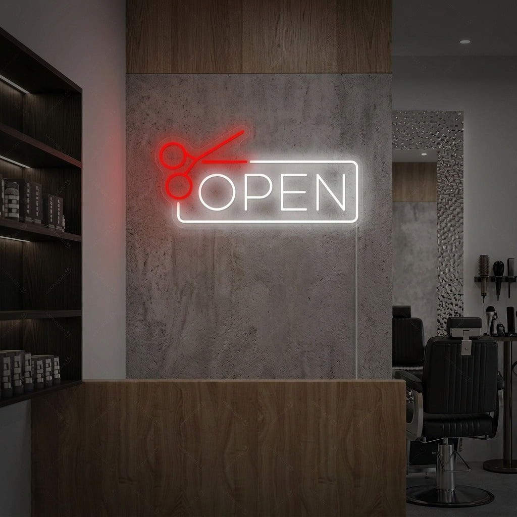 "Barbershop open" Neonbord