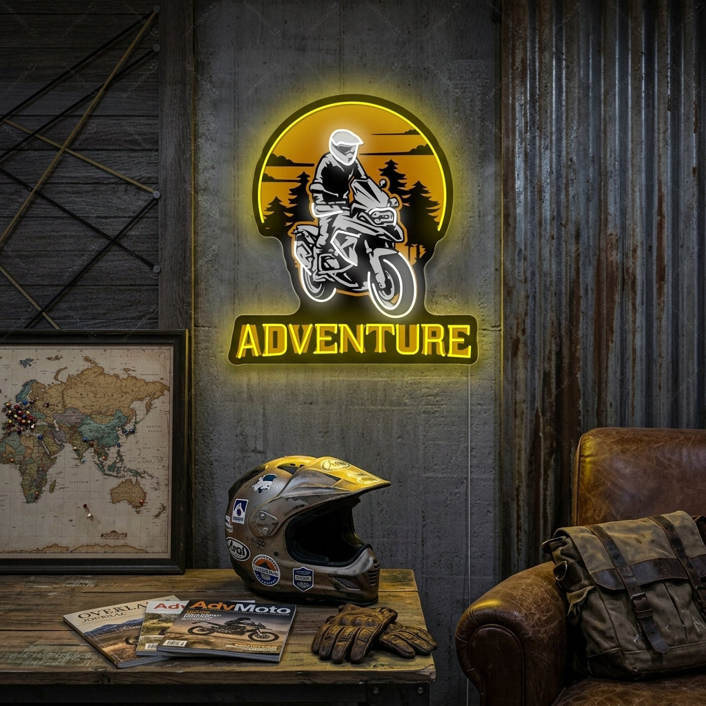 "Biker rijden avontuurlijke motorfiets" Neonbord