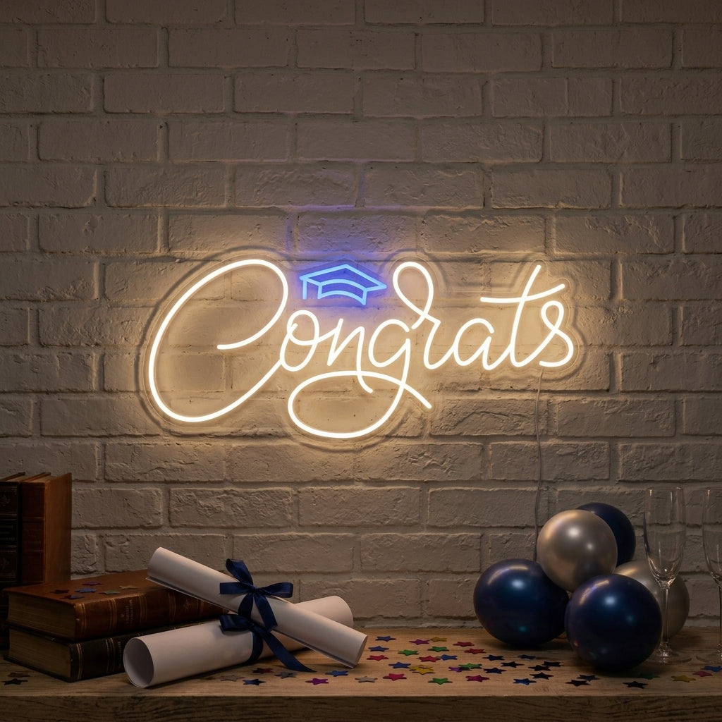 "Congrats Gefeliciteerd Met Je Afstuderen" Neon Verlichting