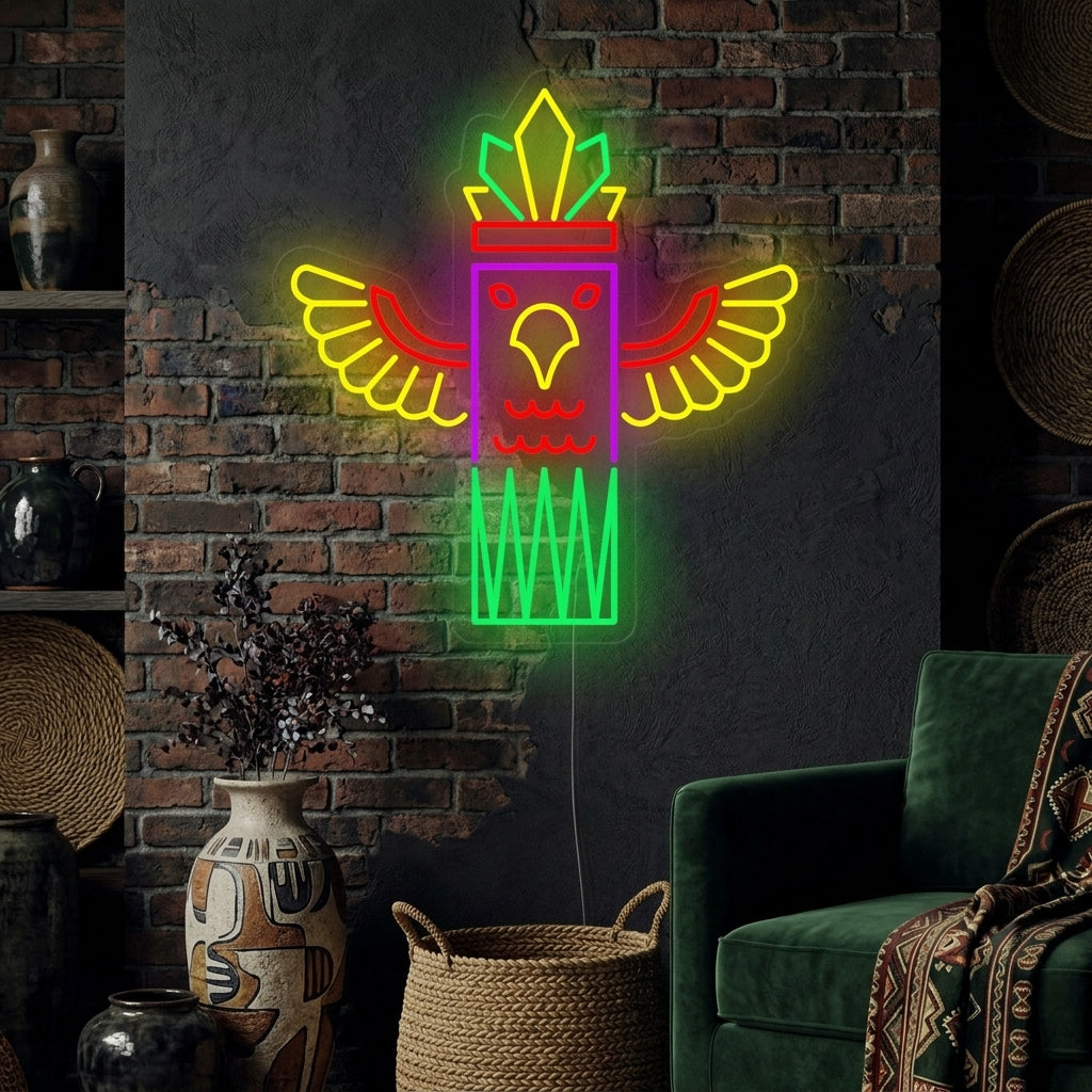 "Totempaal Met Vogel" Neon Verlichting