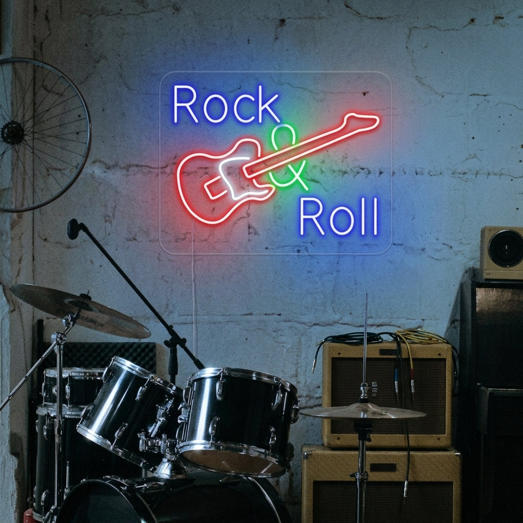 "Rock And Roll, Muziek, Gitaar" Neon Verlichting