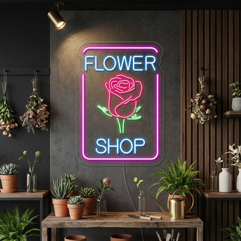 "roos, Flower Shop" Neon Verlichting