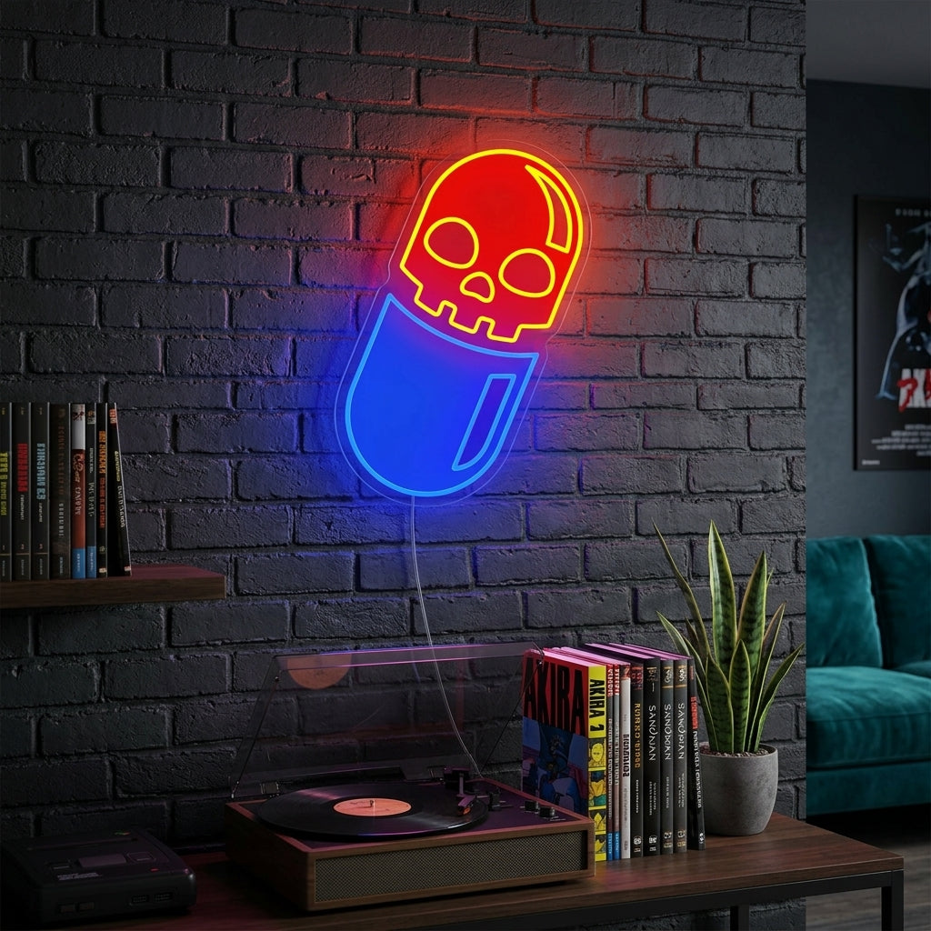 "Schedel Pil UV Print" Neon Verlichting