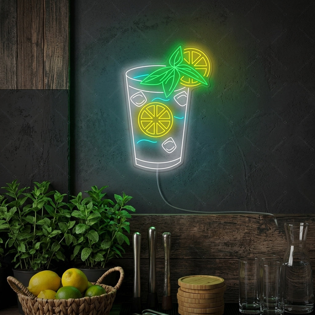 Neon LED citroenglas, frisse keukenverlichting.