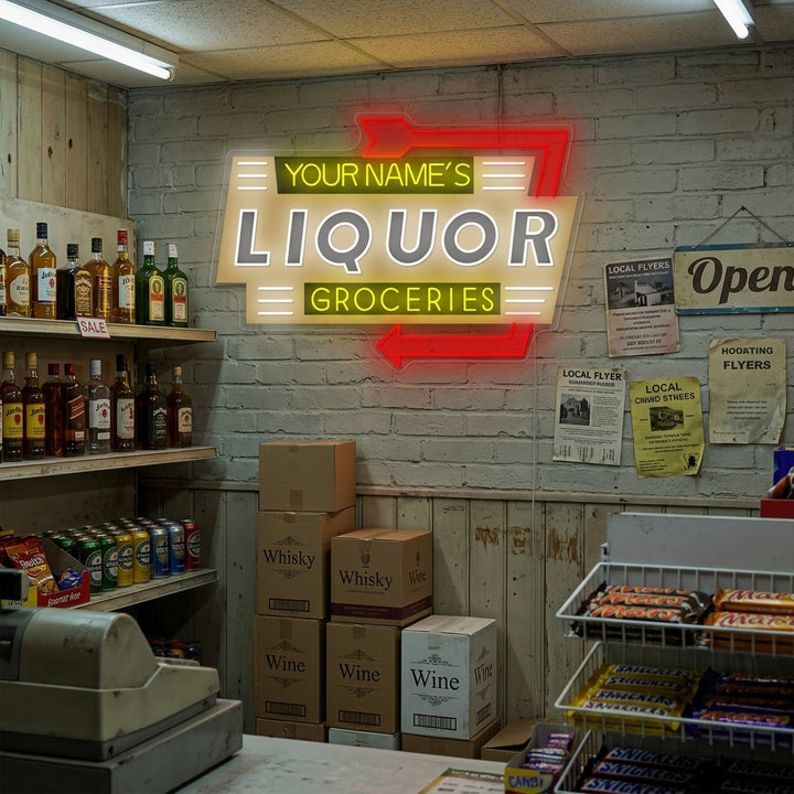 "Custom Liquor Groceries" Neonbord