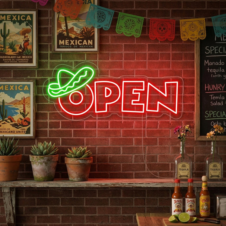 "open, Mexicaans eten" Neon Verlichting