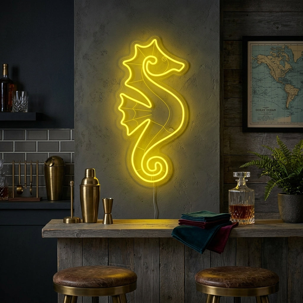 Geel zeepaardje LED neon wandlamp