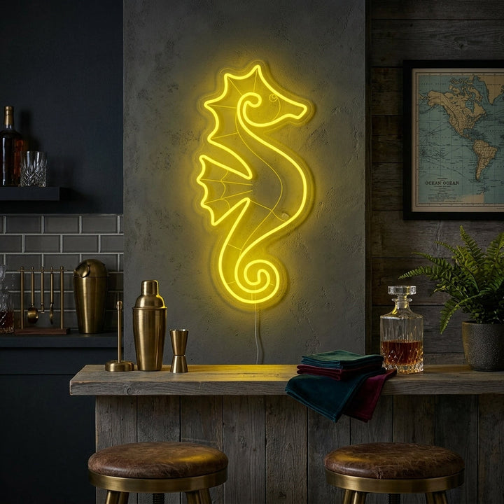 Geel zeepaardje LED neon wandlamp