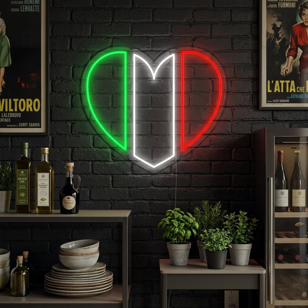 "Vlag Van Italië In Hartvorm" Neon Verlichting