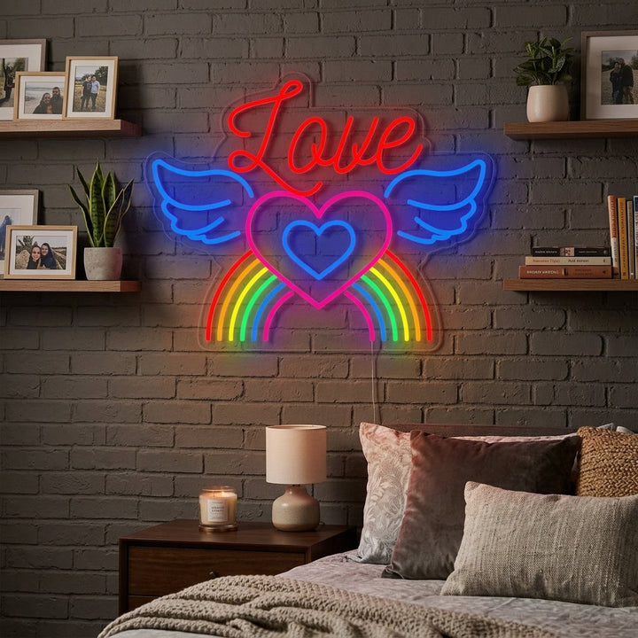 "LGBT LOVE, Regenboog, Vleugels" Neon Verlichting