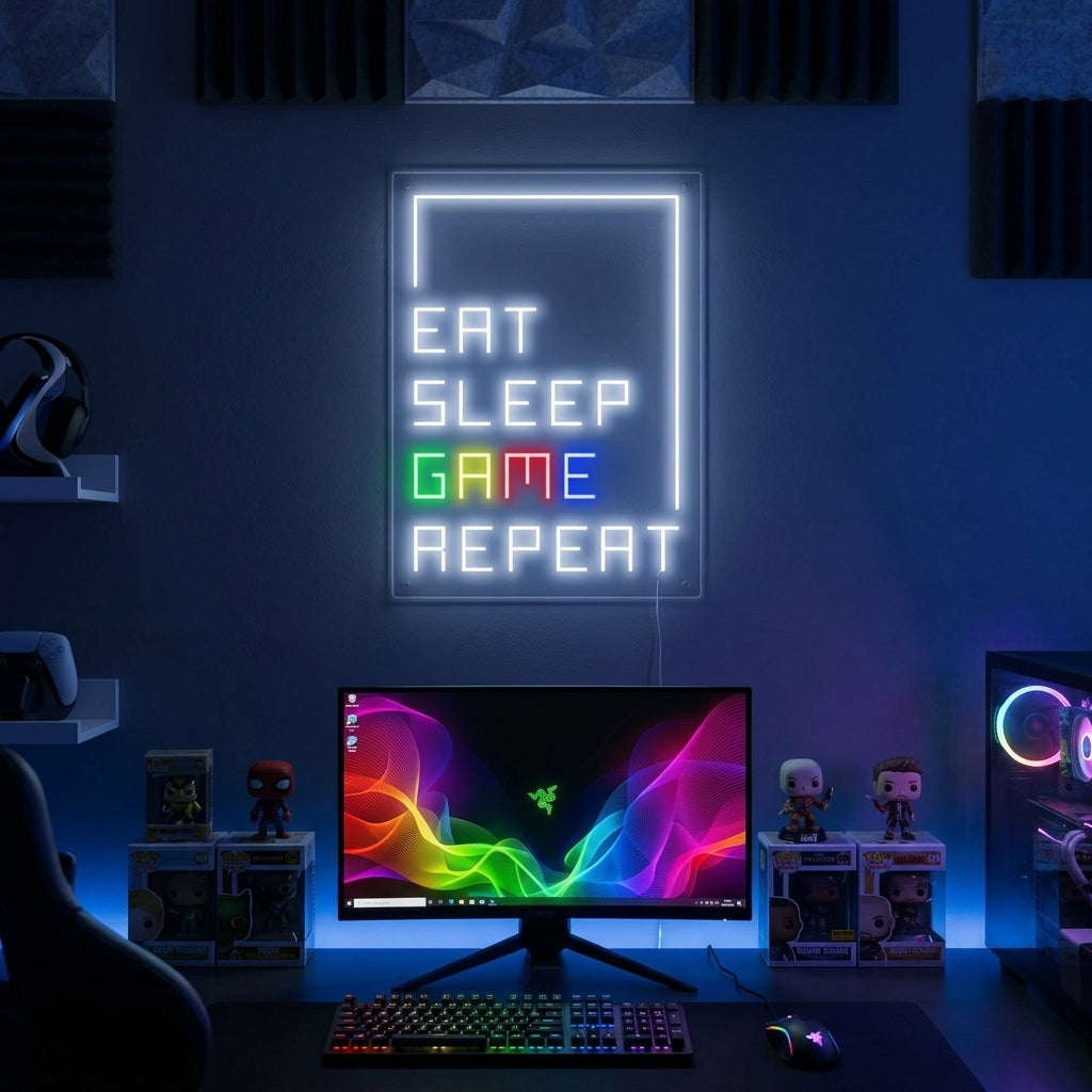 EAT SLEEP GAME REPEAT LED neon tekstbord