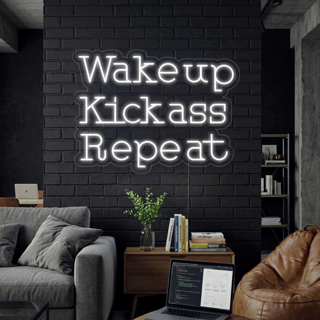 "Wake Up Kick Ass Repeat" Neon Verlichting
