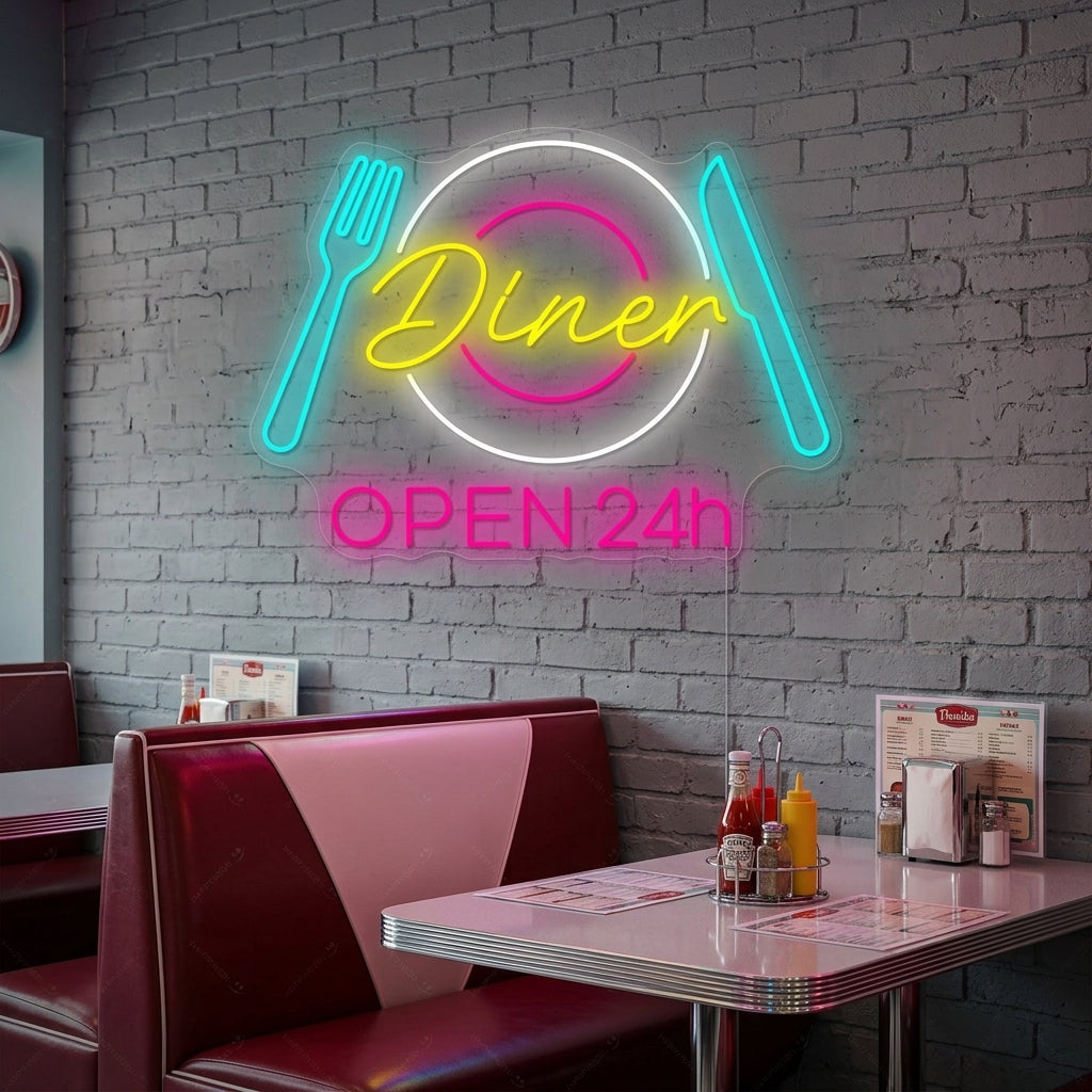 "Dinner Open 24h" Neonbord