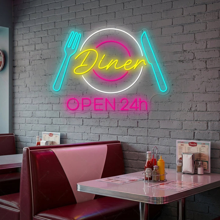 "Dinner Open 24h" Neonbord
