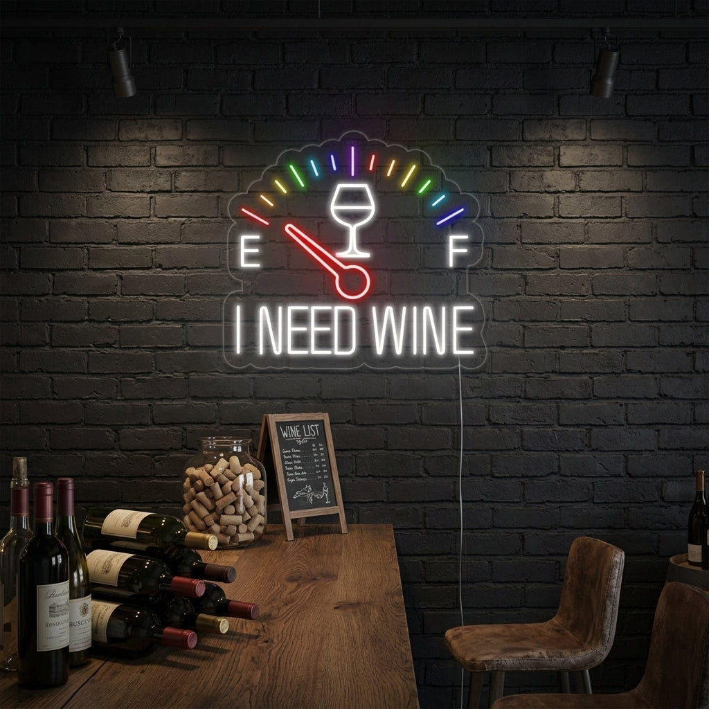 "I Need Wine Klok" Neon Verlichting