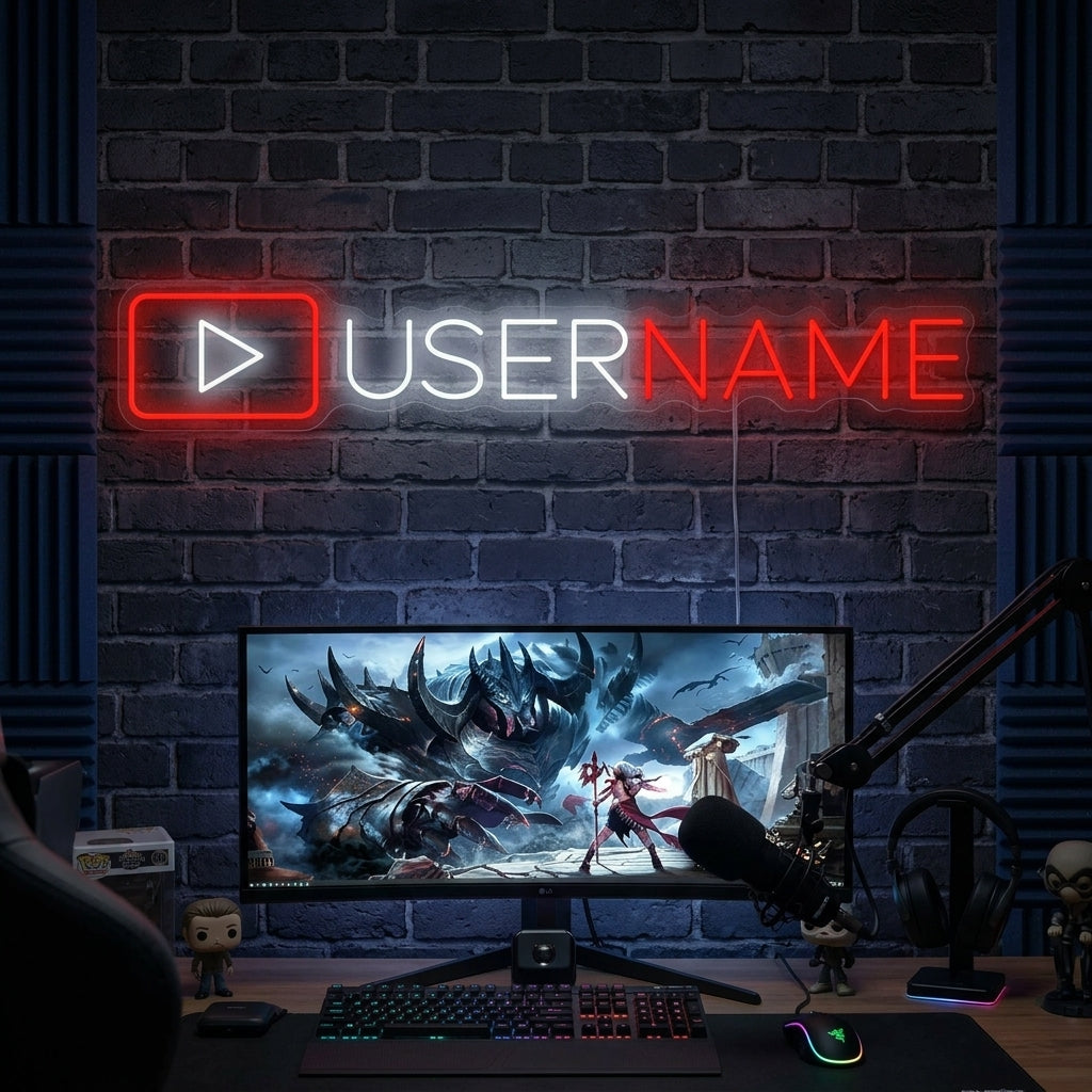 neon Gepersonaliseerde Naam met rood YouTube play-icoon