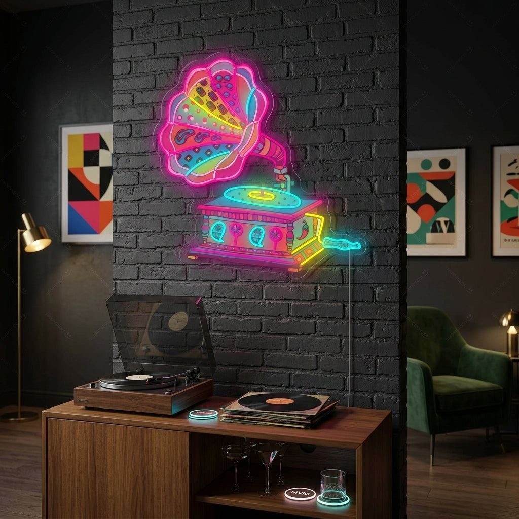 "Retro platenspeler" Neonbord