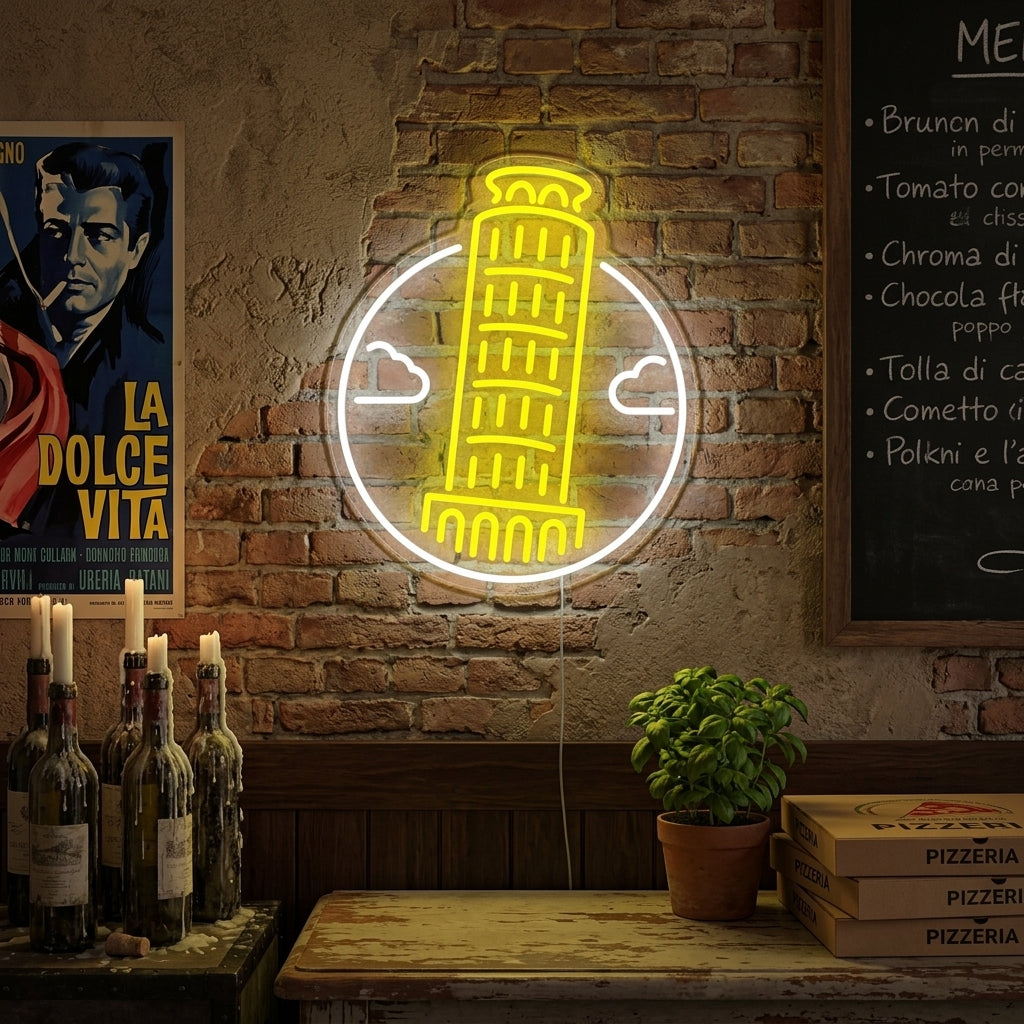 "Scheve Toren Van Pisa In Italië" Neon Verlichting